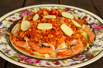 Thai seafood salad in thai restaurant