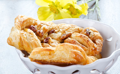 Fresh buns with a yellow flower