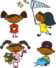 Set with cute afroamerican girls caracters, color version