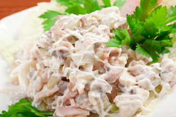 healthy salad  with meat and ham