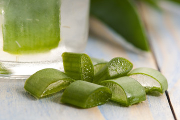 aloe vera juice with fresh leaves