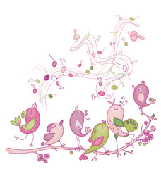 Cute singing birds for Easter's and spring's design