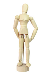 Wooden model isolated on white background.