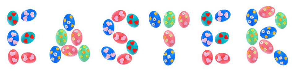 Word Easter text made by colorful Easter Eggs