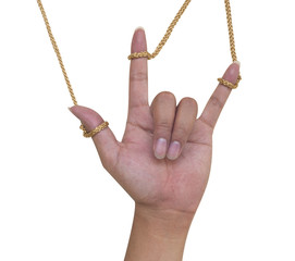 Love hand sign isolated , with Rope