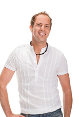 Obraz premium Portrait of young surprised man gesturing.