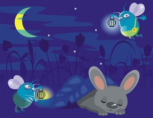 Светлячки с фонариками и зайчик