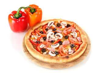 Aromatic pizza with vegetables isolated on white