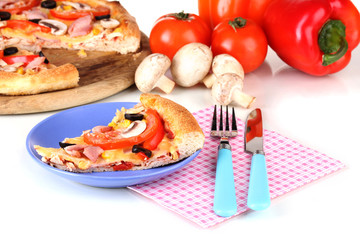 Composition with slice of pizza