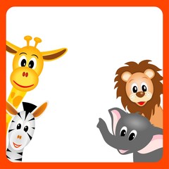 illustration of little giraffe, elephant, zebra  and lion