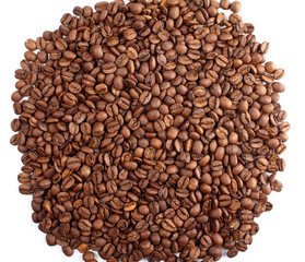 Pile of coffee crops on white