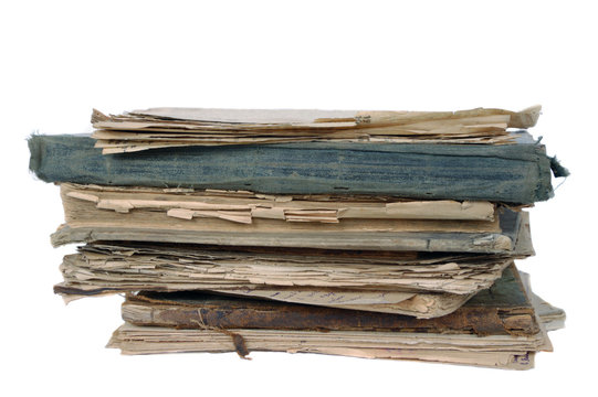 stack of ancient book and document isolated