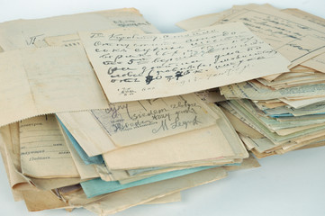 stack of old documents isolated