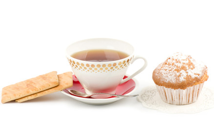 Beautiful tea set with cupcakes