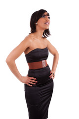 Fototapeta premium Beautiful african woman with elegant black dress