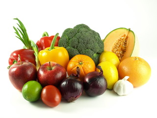 Fruits and vegetables on isolated background