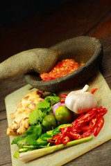 mortar and ingredients