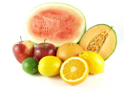 Tropical fruits on isolated background