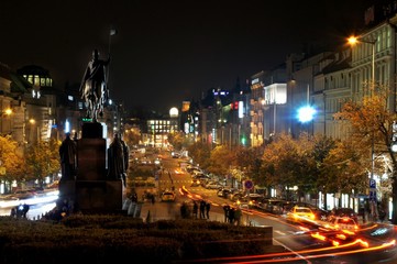Fototapeta na wymiar Wenceslas square in the night, Prague