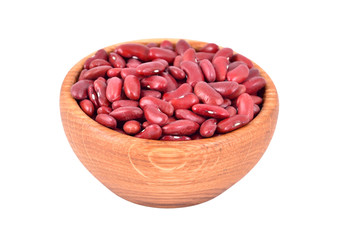 Kidney bean in wooden bowl, isolated on white background