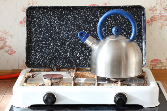 kettle and gas cooker on kitchen