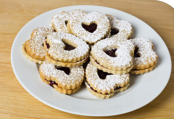 Plate of strawberry filled heart cookies