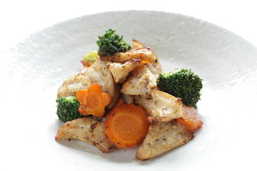 chinese cuisine, chicken soft bone and broccoli stir fried