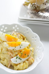 Macaroni and boiled egg salad