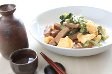 Okinawa food, bitter melon and spam ham stir fried