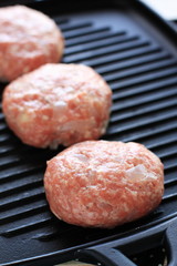 Homemade hamburger steak on grill pan