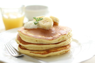 Banana Pan cake with fresh cream for breakfast image