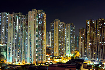 Hong Kong with crowded buildings at night