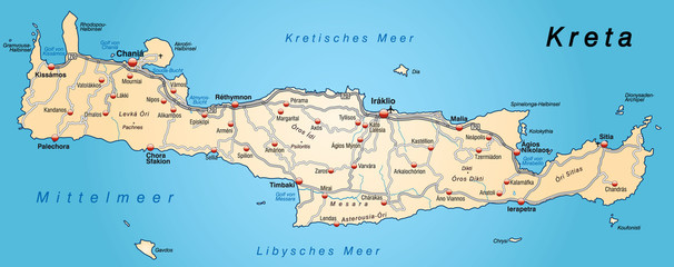 Landkarte von Kreta in orange