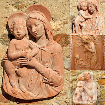 collage with Madonna and child  -  tuscan craft from  Impruneta
