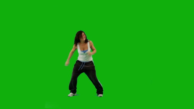 A hip-hop girl dancing against green screen