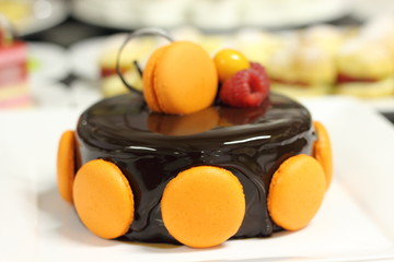 chocolate cake and macaron