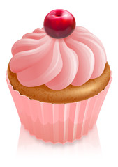 Pink fairy cake cupcake with cherry