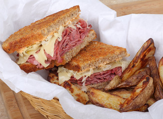 Reuben Sandwich and Fries
