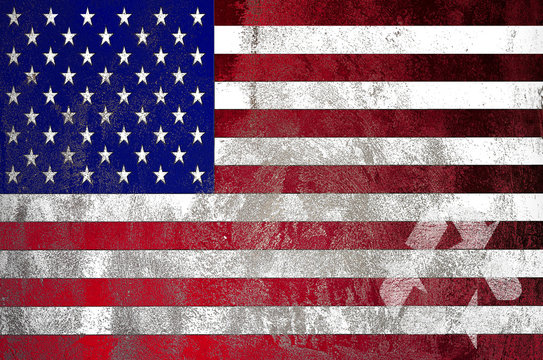 Icon recycle symbol  on grunge American flag background