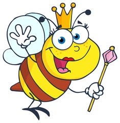 Queen Bee Cartoon Character Waving For Greeting
