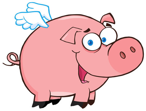 Happy Pig Flying Cartoon Character