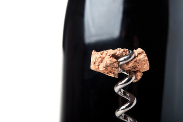 piece of wine cork on a corkscrew