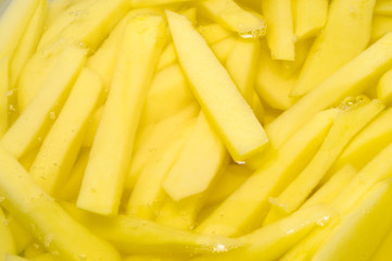 Ready to fry fresh organic sliced patatoes in the water