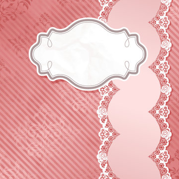 White paper label with pink and white lace ribbon