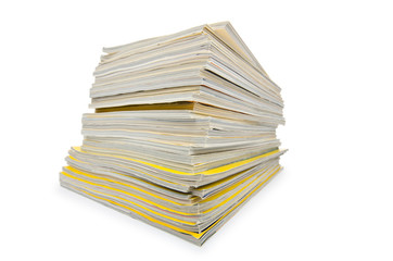 Books in high stack isolated on white