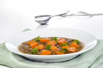 Lentil soup with organic carrots