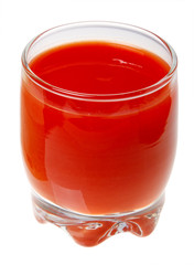A glass of tomato juice isolated on white background.