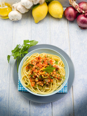 spaghetti with swordfish ragout