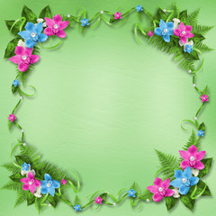 Invitation on the delicate  pastel background with a garland of