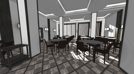 3d render of restaurant interior